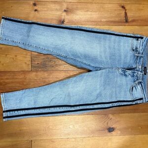 Dear John Light Blue Skinny Jeans with Double Black Stripe Down the Side-Size 28